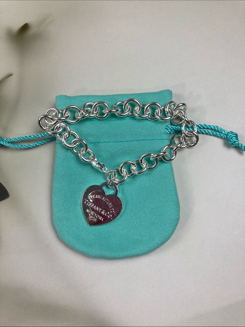 Tiffany & Co. Sterling Silver Heart Tag Charm Bracelet - Silver